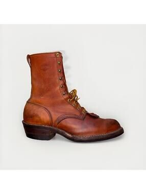 Wesco Custom Brown Leather Lace Up Kiltie Work Boots Vibram Sole Men’s 9 D